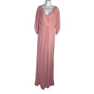 Miss Cristina Women's‎ Faux Wrap Dress Pink Pleated V Neck 3/4 Sleeve Zip SZ L